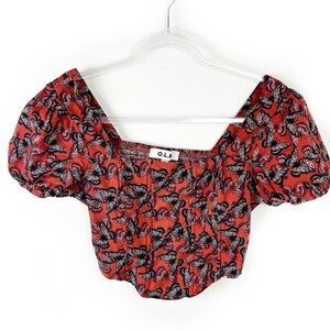 O.L.M. Puff sleeve burnt orange butterfly crop corset top blouse size: M